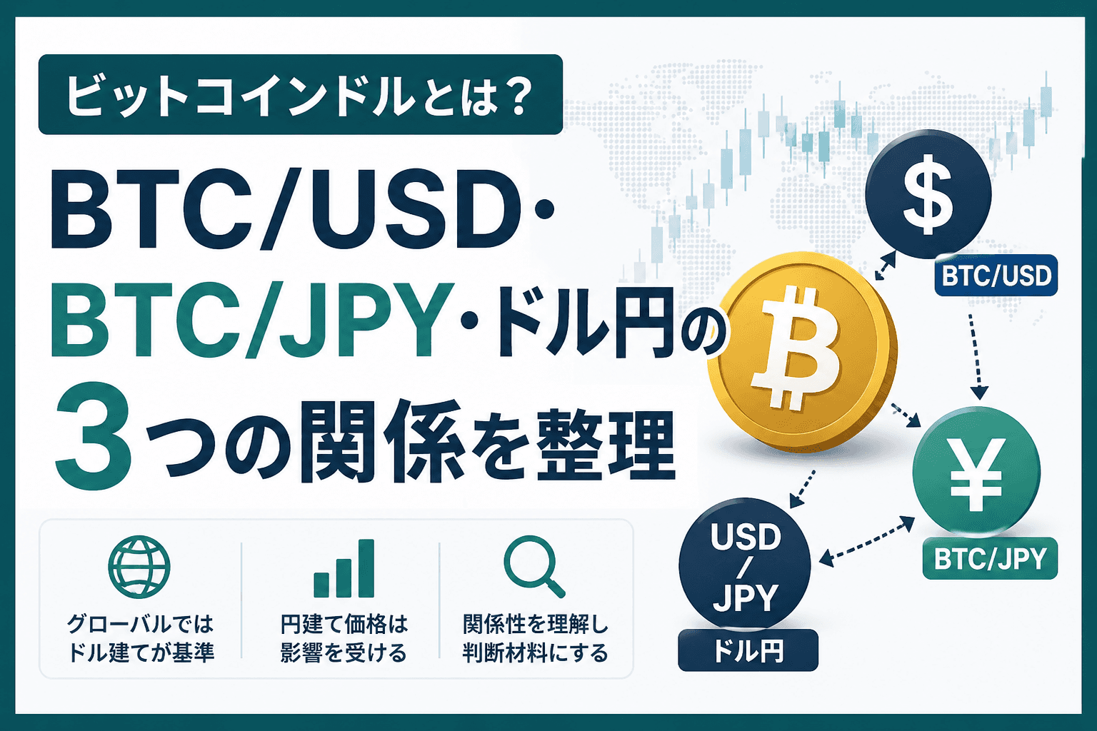 ビットコインドルとは?BTC/USD・BTC/JPY・ドル円の3つの関係を整理